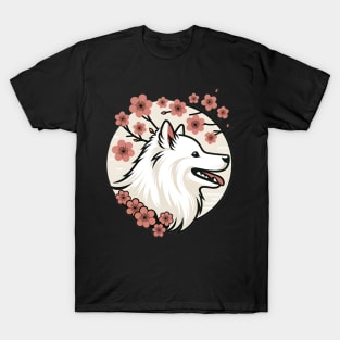 American Eskimo Dog Revels in Spring Cherry Blossoms T-Shirt